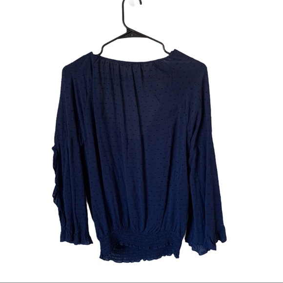 Navy Blue Dot Pattern L/S Blouse with 3/4 Sleeves - Picture 2 of 7